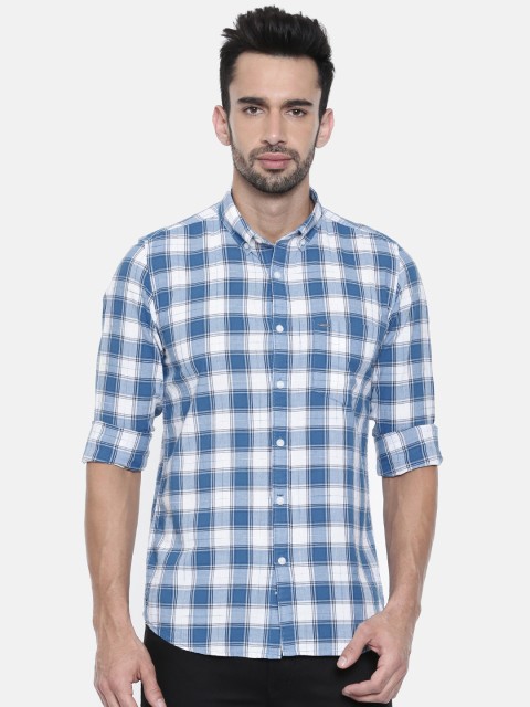 

Lee Cooper Men White & Blue Checked Casual Shirt