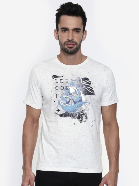 

Lee Cooper Men Off-White Printed Round Neck Pure Cotton T-shirt