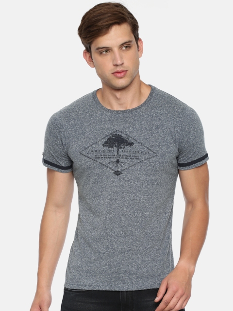 

Lee Cooper Men Grey Melange Printed Round Neck Pure Cotton T-shirt
