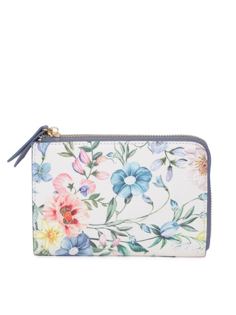 

Accessorize Women White & Blue Printed Zip Around Wallet