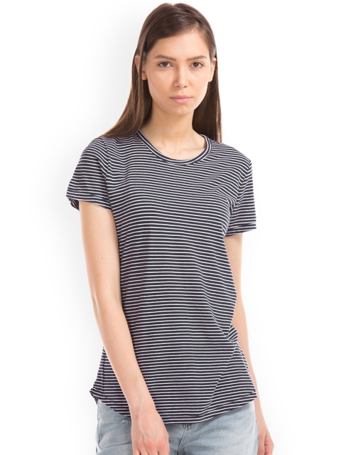 

GAP Women Blue Striped T-Shirt