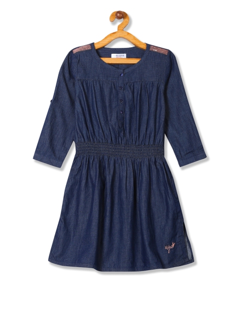 U.S. Polo Assn. Kids Girls Blue Solid Fit and Flare Dress