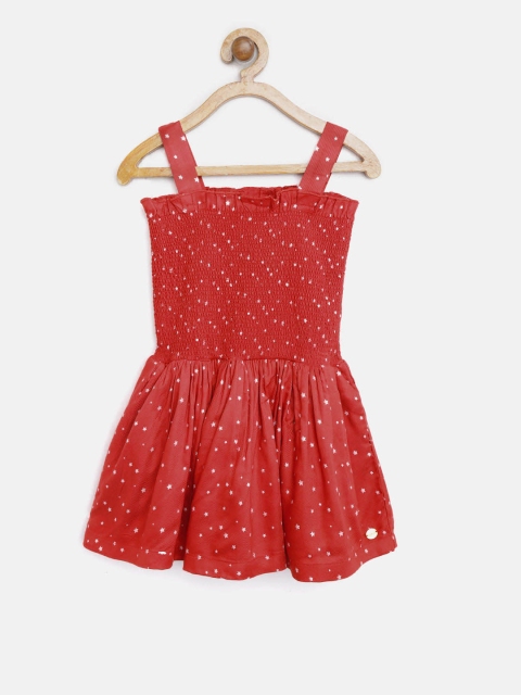 

U.S. Polo Assn. Kids Girls Red & Silver Star Print Fit and Flare Dress