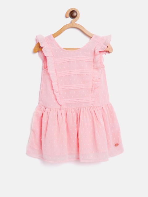 

U.S. Polo Assn. Kids Girls Pink Self-Design Fit & Flare Dress