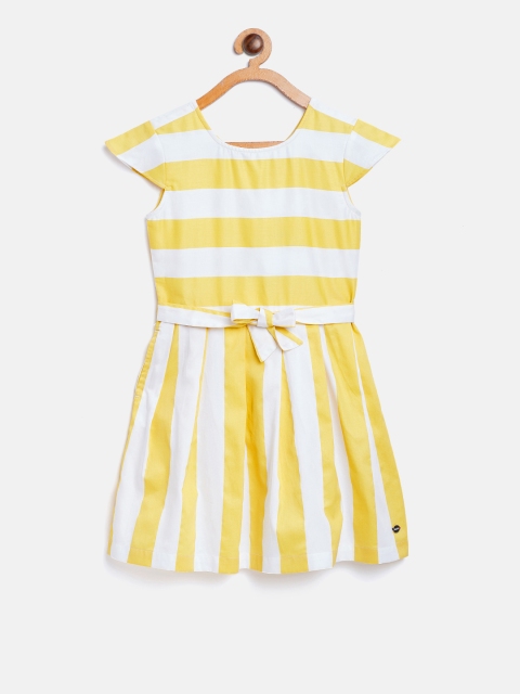 

U.S. Polo Assn. Kids Girls Yellow & White Striped Fit & Flare Dress