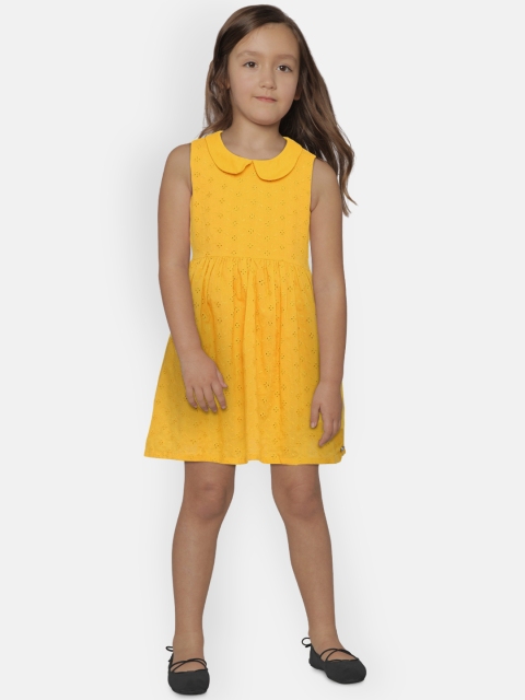 

U.S. Polo Assn. Kids Girls Yellow Self Design Schiffli Fit and Flare Dress