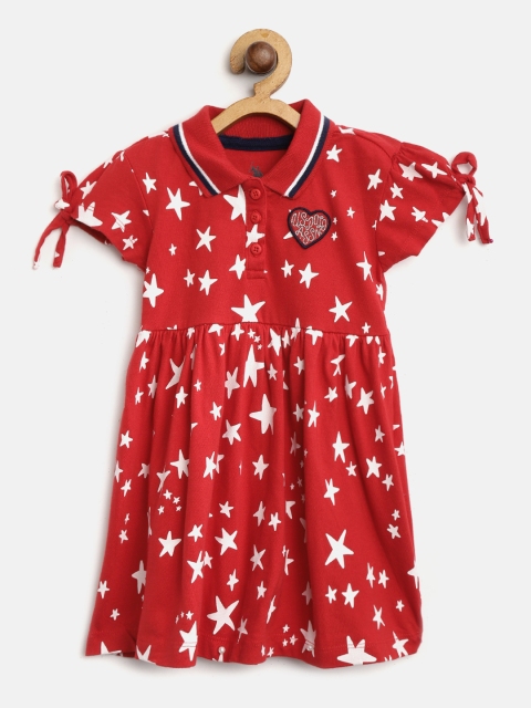 

U.S. Polo Assn. Kids Girls Red & White Printed A-Line Dress