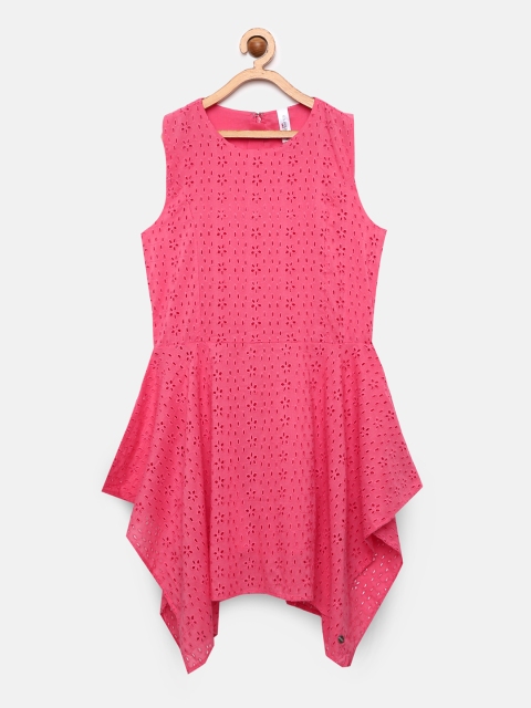 

U.S. Polo Assn. Kids Girls Pink Self Design Fit and Flare Dress