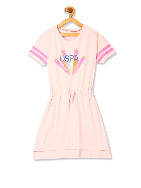 

U.S. Polo Assn. Kids Girls Pink Printed Fit and Flare Dress