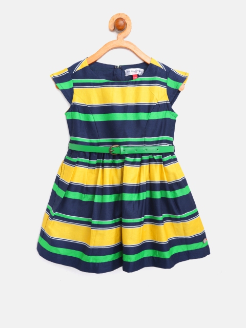 

U.S. Polo Assn. Kids Girls Yellow & Navy Striped Fit and Flare Dress