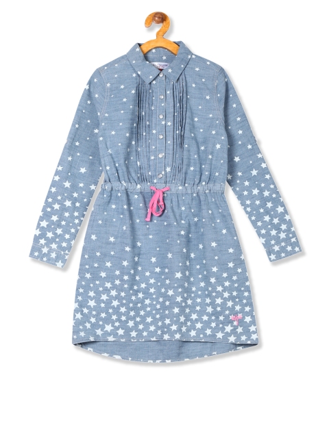 

U.S. Polo Assn. Kids Girls Blue Printed Fit and Flare Dress