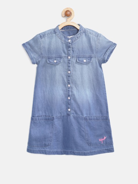 

U.S. Polo Assn. Kids Girls Blue Washed Denim A-Line Dress