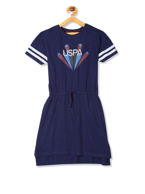 

U.S. Polo Assn. Kids Girls Blue Printed Fit and Flare Dress