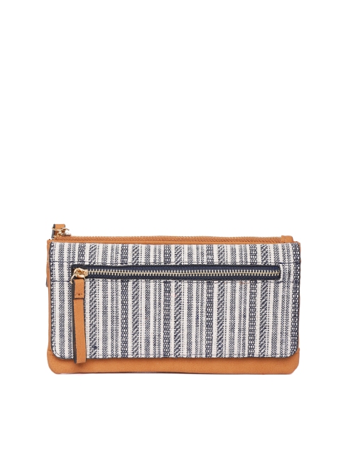 

Accessorize Women Off-White & Navy Blue Self-Striped Two Fold Wallet