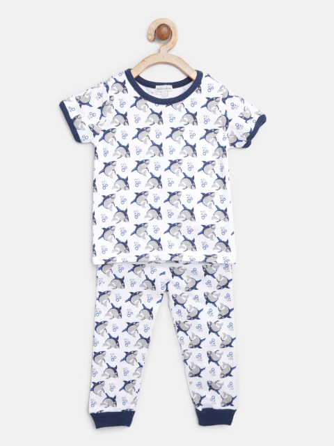 

Mothers Choice Boys White & Navy Printed T-shirt with Pyjamas