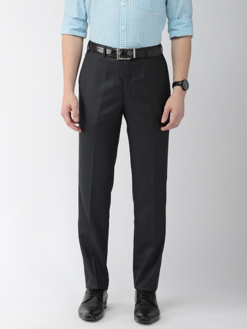 

Park Avenue Men Navy Blue Regular Fit Checked Formal Trousers