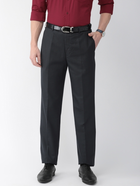 

Park Avenue Men Grey & Blue Regular Fit Self-Design Formal Trousers