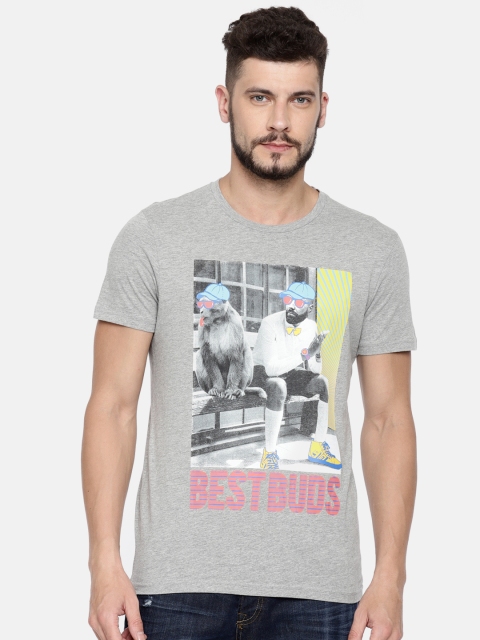 

Jack & Jones Men Grey Printed Round Neck T-shirt