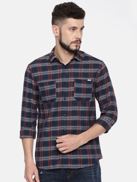 

Jack & Jones Men Navy Blue & Red Slim Fit Checked Casual Shirt