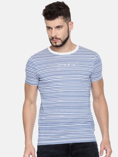 

Jack & Jones Men Navy Blue & White Striped Round Neck T-shirt