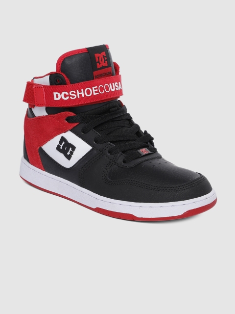 

DC Men Black Colourblocked Leather High-Top Sneakers