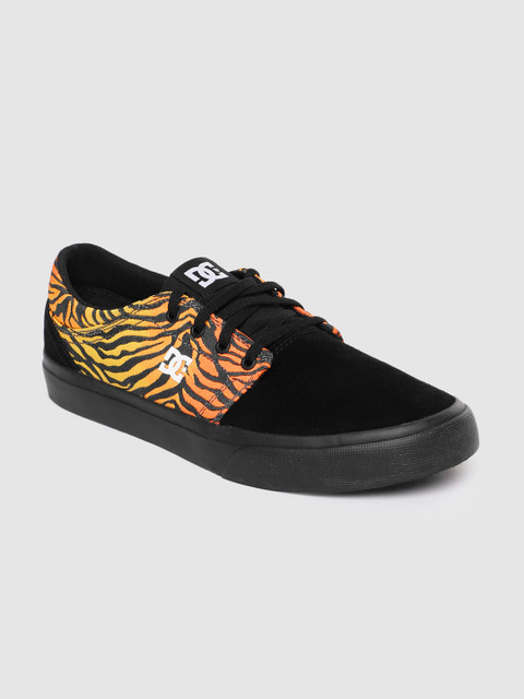 

DC Men Black & Orange Printed Suede Sneakers