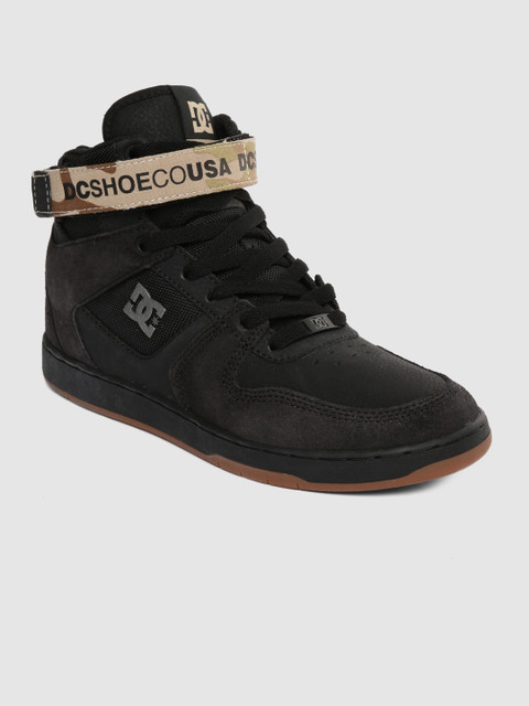 

DC Men Black Solid Leather Mid-Top Sneakers