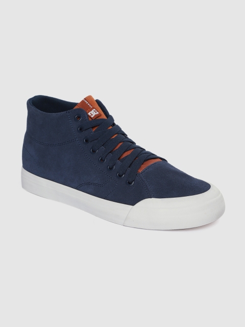 

DC Men Navy Blue Solid Leather Mid-Top Sneakers