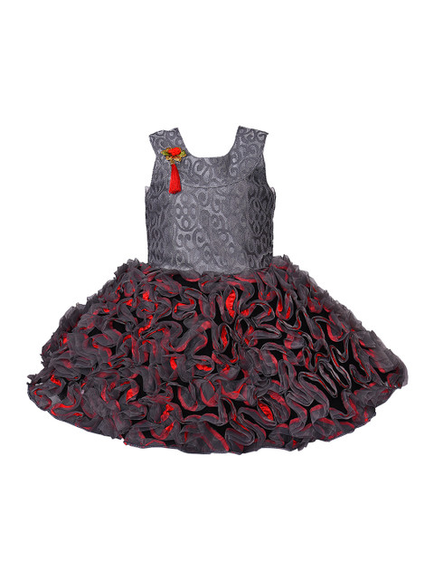 

Wish Karo Girls Grey Self Design Fit and Flare Dress