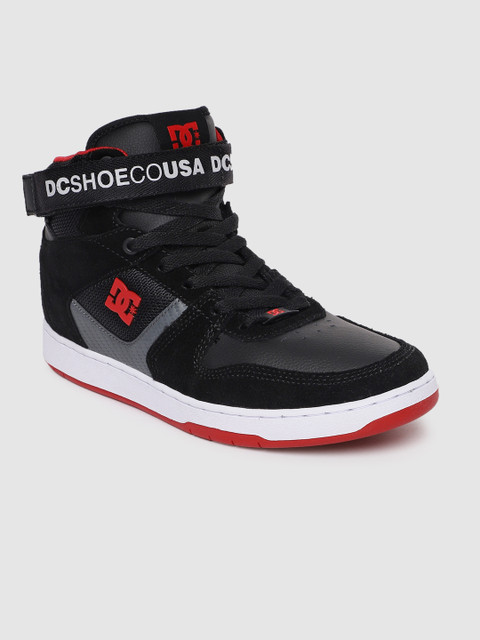 

DC Men Black Solid Leather Mid-Top Sneakers