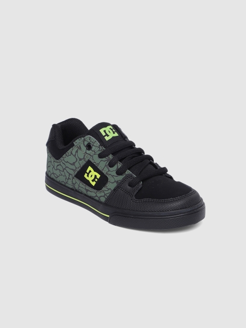 

DC Boys Black & Olive Green Printed Leather Sneakers