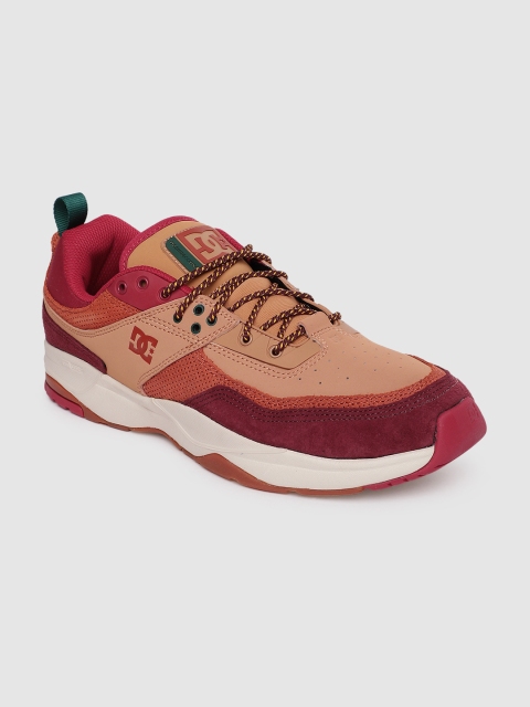 

DC Men Burgundy & Tan Brown Leather Sneakers