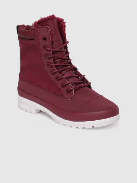 

DC Women Burgundy Solid Leather High-Top Flat Boots