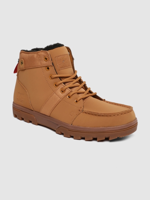 

DC Men Brown Solid Leather Mid-Top Flat Boots