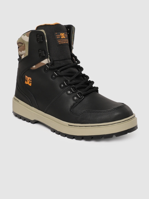

DC Men Black Solid Leather Flat Boots