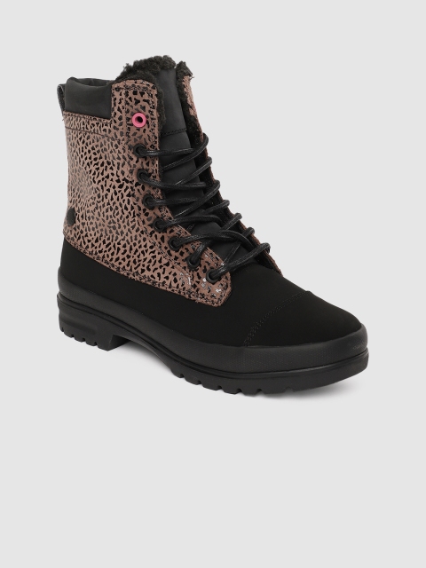 

DC Women Black Printed Leather High-Top Flat Boots