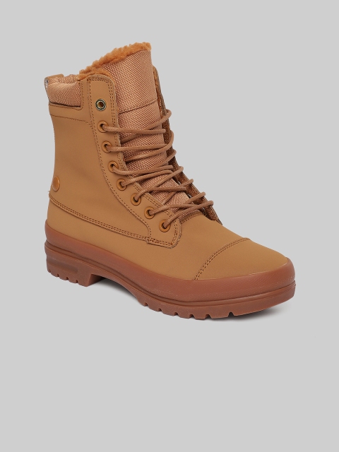 

DC Women Brown Solid Leather High-Top Flat Boots