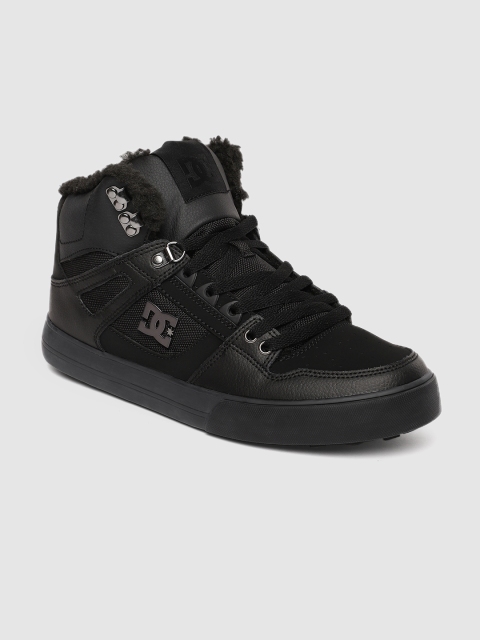 

DC Men Black Solid Leather Mid-Top Sneakers