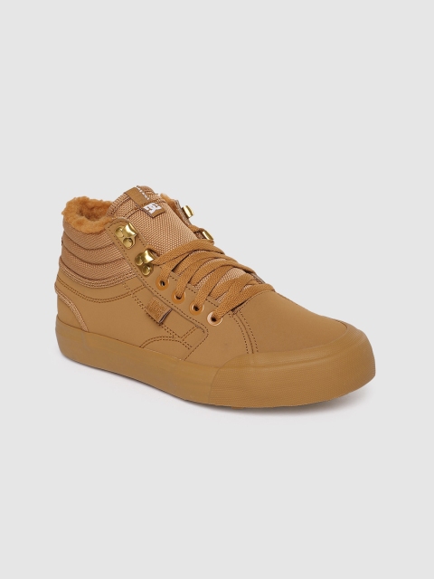 

DC Women Tan Brown Solid Leather Mid-Top Sneakers