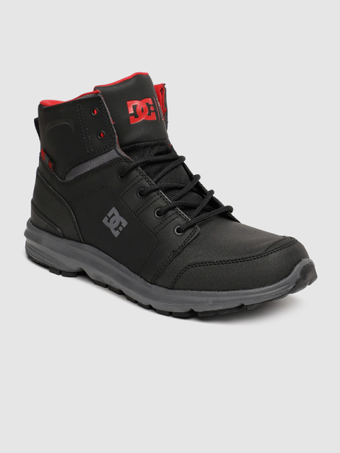 

DC Men Black Solid Leather Mid-Top Flat Boots