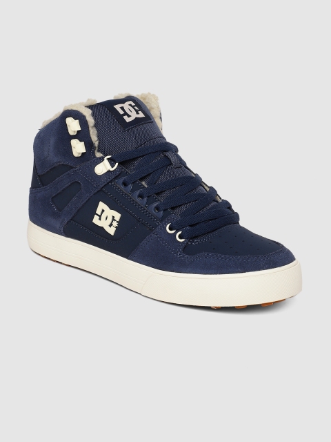 

DC Men Navy Blue Leather Mid-Top Sneakers