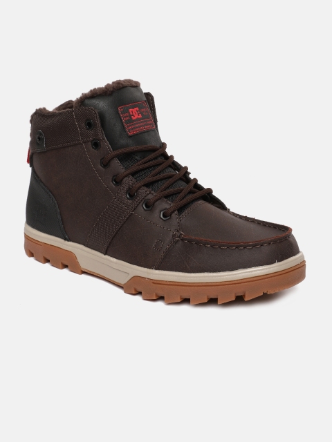 

DC Men Brown Solid Leather Mid-Top Flat Boots