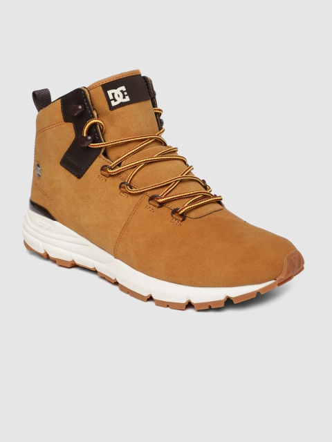 

DC Men Brown Solid Leather Mid-Top Flat Boots