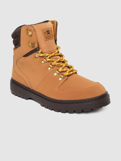

DC Men Brown Solid Leather High-Top Flat Boots
