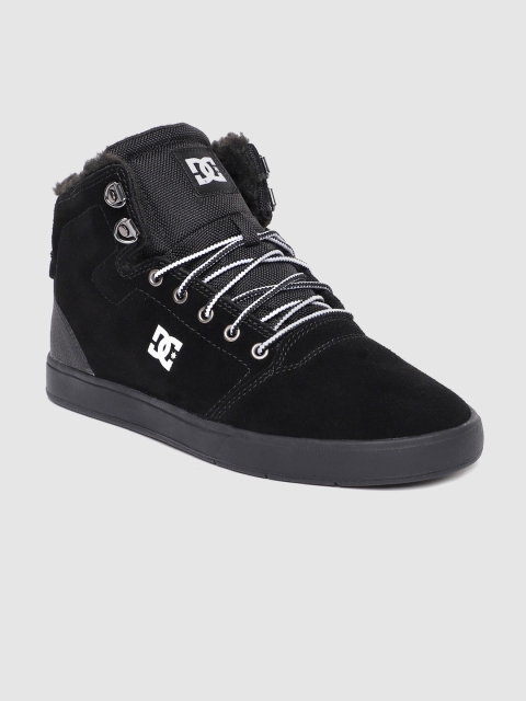 

DC Men Black Solid Nubuck Mid-Top Sneakers