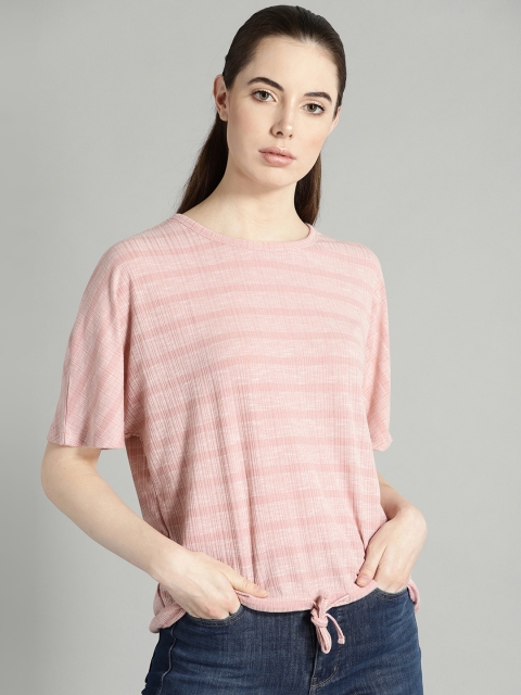 

Roadster Women Peach-Coloured Striped Top