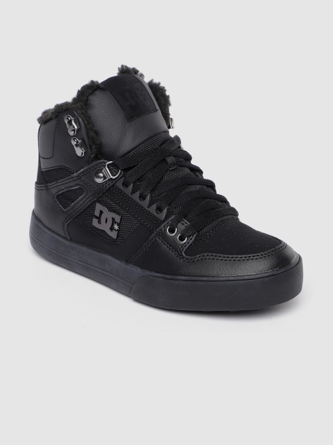 

DC Men Black Leather Mid-Top Fur Trim Sneakers