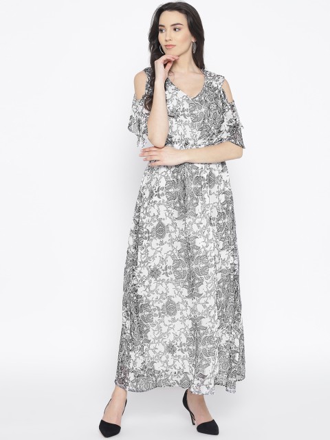 

Cottinfab Women Black & White Printed Maxi Dress