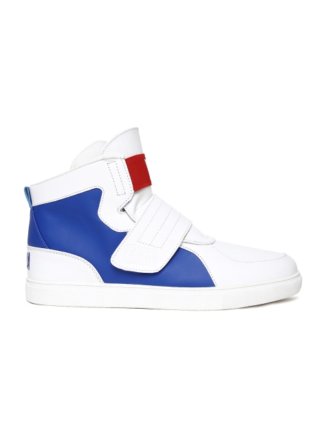 

NBA Men White & Blue Colourblocked Synthetic Mid-Top Sneakers