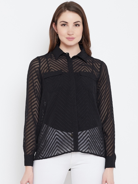 

I AM FOR YOU Women Black Sheer Self Design Regular Fit Casual Shirt